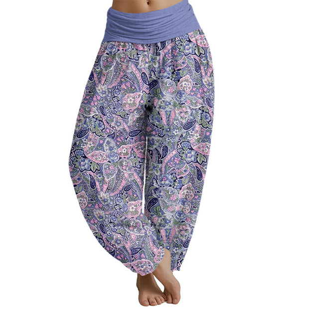 Buddha Stones Casual Cashew Flower Design Women's Elastic Waist Harem Pants