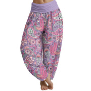 Buddha Stones Cashew Flower Peacock Sunflower Design Women's Elastic Waist Harem Pants