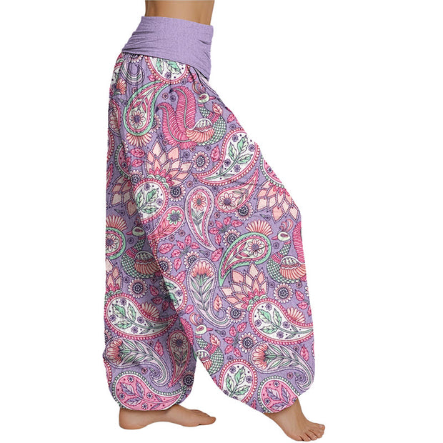 Buddha Stones Cashew Flower Peacock Sunflower Design Women's Elastic Waist Harem Pants