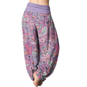 Buddha Stones Cashew Flower Peacock Sunflower Design Women's Elastic Waist Harem Pants