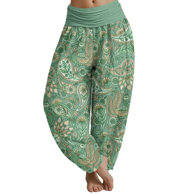 Buddha Stones Cashew Flower Peacock Sunflower Design Women's Elastic Waist Harem Pants