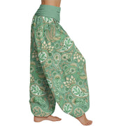 Buddha Stones Cashew Flower Peacock Sunflower Design Women's Elastic Waist Harem Pants