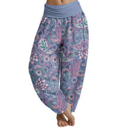 Buddha Stones Cashew Flower Peacock Sunflower Design Women's Elastic Waist Harem Pants