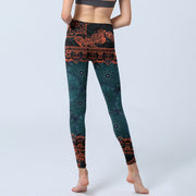 Buddha Stones Green Mandala Flower Print Gym Fitness Leggings Women's Yoga Pants