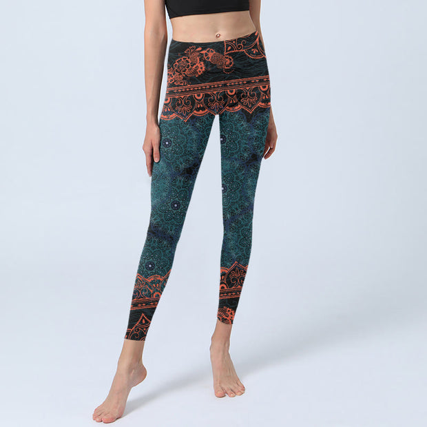 Buddha Stones Green Mandala Flower Print Gym Fitness Leggings Women's Yoga Pants - image 6