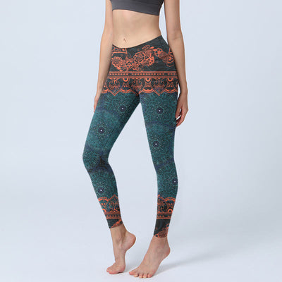 Buddha Stones Green Mandala Flower Print Gym Fitness Leggings Women's Yoga Pants