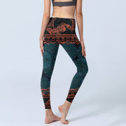 Buddha Stones Green Mandala Flower Print Gym Fitness Leggings Women's Yoga Pants