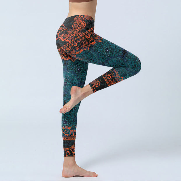 Buddha Stones Green Mandala Flower Print Gym Fitness Leggings Women's Yoga Pants - image 4