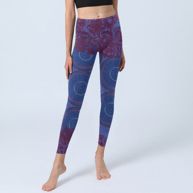 Buddha Stones Purple Compass Mandala Flower Print Gym Fitness Leggings Women's Yoga Pants