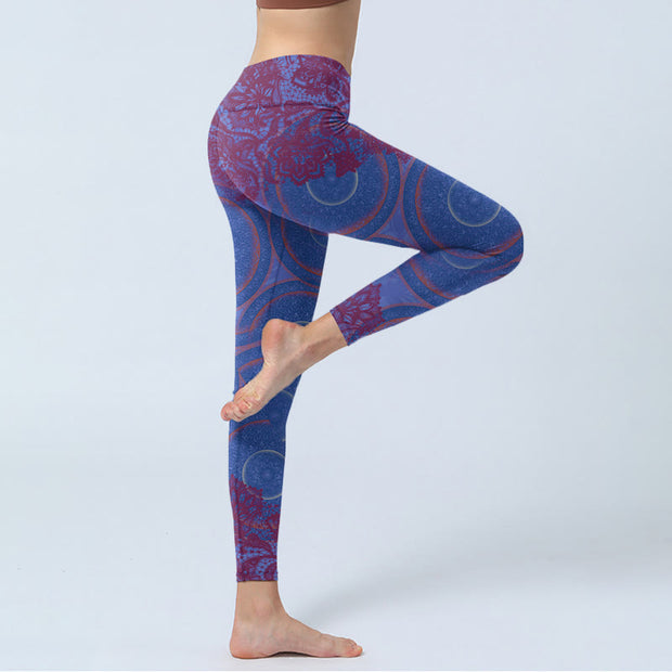 Buddha Stones Purple Compass Mandala Flower Print Gym Fitness Leggings Women's Yoga Pants