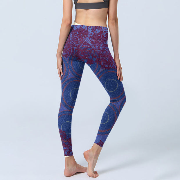 Buddha Stones Purple Compass Mandala Flower Print Gym Fitness Leggings Women's Yoga Pants - image 5