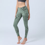 Buddha Stones Casual Flower Leaves Print Gym Fitness Leggings Women's Yoga Pants - DarkSeaGreen - US18，UK/AU22，EU50 (4XL) - image 1