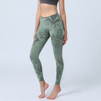 Buddha Stones Casual Flower Leaves Print Gym Fitness Leggings Women's Yoga Pants - DarkSeaGreen - US18，UK/AU22，EU50 (4XL) - image 1