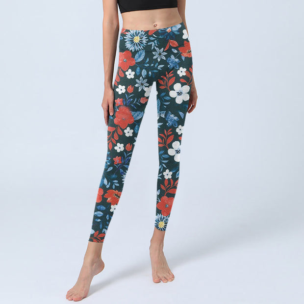 Buddha Stones Red White Flower Dandelion Print Gym Fitness Leggings Women's Yoga Pants - image 6