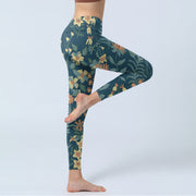 Buddha Stones Casual Daisy Flowers Leaves Print Gym Fitness Leggings Women's Yoga Pants