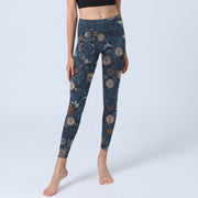 Buddha Stones New York Aster Flowers Leaves Print Gym Fitness Leggings Women's Yoga Pants