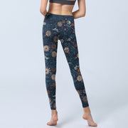Buddha Stones New York Aster Flowers Leaves Print Gym Fitness Leggings Women's Yoga Pants - image 7