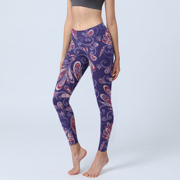 Buddha Stones Purple Flower Petals Print Gym Fitness Leggings Women's Yoga Pants - MediumPurple - US18，UK/AU22，EU50 (4XL) - image 1