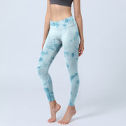 Buddha Stones Light Blue Tie-dye Print Gym Fitness Leggings Women's Yoga Pants