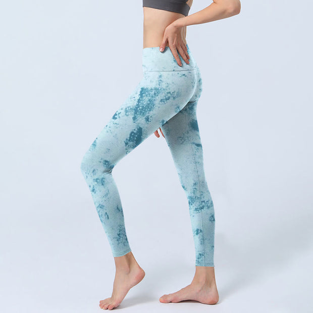 Buddha Stones Light Blue Tie-dye Print Gym Fitness Leggings Women's Yoga Pants - image 3