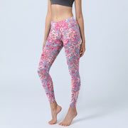 Buddha Stones Pink Flowers Print Gym Fitness Leggings Women's Yoga Pants