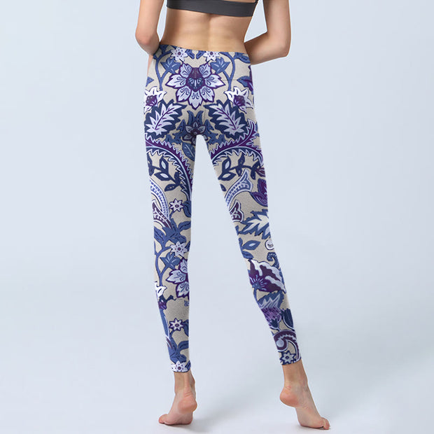 Buddha Stones Purple Flower Leaves Print Gym Fitness Leggings Women's Yoga Pants - image 7
