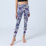 Buddha Stones Purple Flower Leaves Print Gym Fitness Leggings Women's Yoga Pants - image 6
