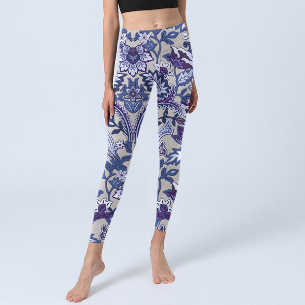 Buddha Stones Purple Flower Leaves Print Gym Fitness Leggings Women's Yoga Pants - image 6