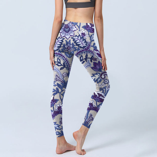 Buddha Stones Purple Flower Leaves Print Gym Fitness Leggings Women's Yoga Pants - image 5