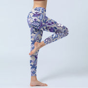 Buddha Stones Purple Flower Leaves Print Gym Fitness Leggings Women's Yoga Pants