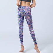 Buddha Stones Purple Pink Cashew Flower Print Gym Fitness Leggings Women's Yoga Pants