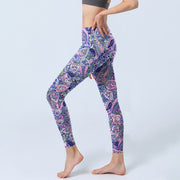 Buddha Stones Purple Pink Cashew Flower Print Gym Fitness Leggings Women's Yoga Pants - image 3