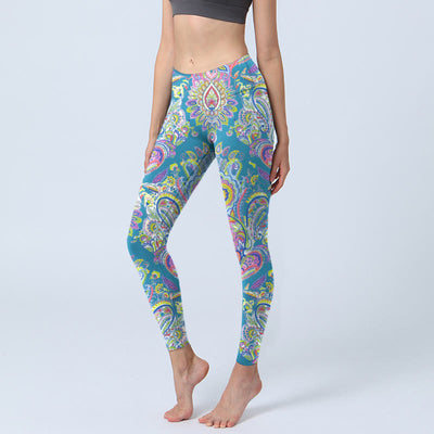 Buddha Stones Blue Pink Green Flower Print Gym Fitness Leggings Women's Yoga Pants - LightSkyBlue - US18，UK/AU22，EU50 (4XL) - image 1