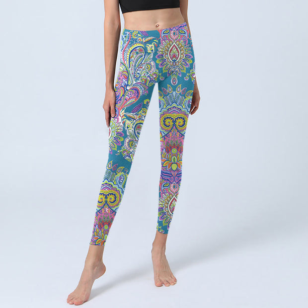 Buddha Stones Blue Pink Green Flower Print Gym Fitness Leggings Women's Yoga Pants - image 6