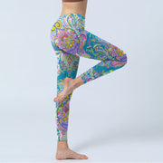 Buddha Stones Blue Pink Green Flower Print Gym Fitness Leggings Women's Yoga Pants - image 4