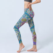 Buddha Stones Blue Pink Green Flower Print Gym Fitness Leggings Women's Yoga Pants - image 3