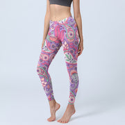Buddha Stones Purple Pink Cashew Flower Sunflower Print Gym Fitness Leggings Women's Yoga Pants - Orchid - US18，UK/AU22，EU50 (4XL) - image 1