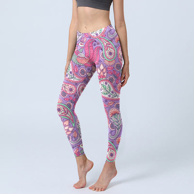 Buddha Stones Purple Pink Cashew Flower Sunflower Print Gym Fitness Leggings Women's Yoga Pants - Orchid - US18，UK/AU22，EU50 (4XL) - image 1