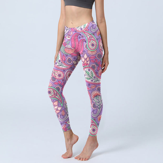 Buddha Stones Purple Pink Cashew Flower Sunflower Print Gym Fitness Leggings Women's Yoga Pants - Orchid - US18，UK/AU22，EU50 (4XL) - image 1