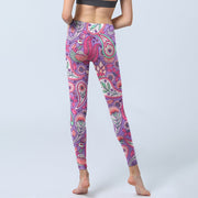 Buddha Stones Purple Pink Cashew Flower Sunflower Print Gym Fitness Leggings Women's Yoga Pants - image 7