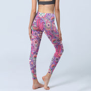 Buddha Stones Purple Pink Cashew Flower Sunflower Print Gym Fitness Leggings Women's Yoga Pants - image 4