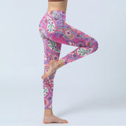 Buddha Stones Purple Pink Cashew Flower Sunflower Print Gym Fitness Leggings Women's Yoga Pants