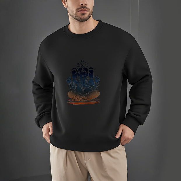 Buddha Stones Meditating Ganesh Elephant Pattern Fleece Lined Sweatshirt