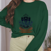 Buddha Stones Meditating Ganesh Elephant Pattern Fleece Lined Sweatshirt