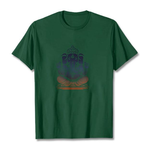 Buddha Stones Meditating Ganesh Elephant Pattern Tee T-shirt T-Shirts BS ForestGreen 2XL