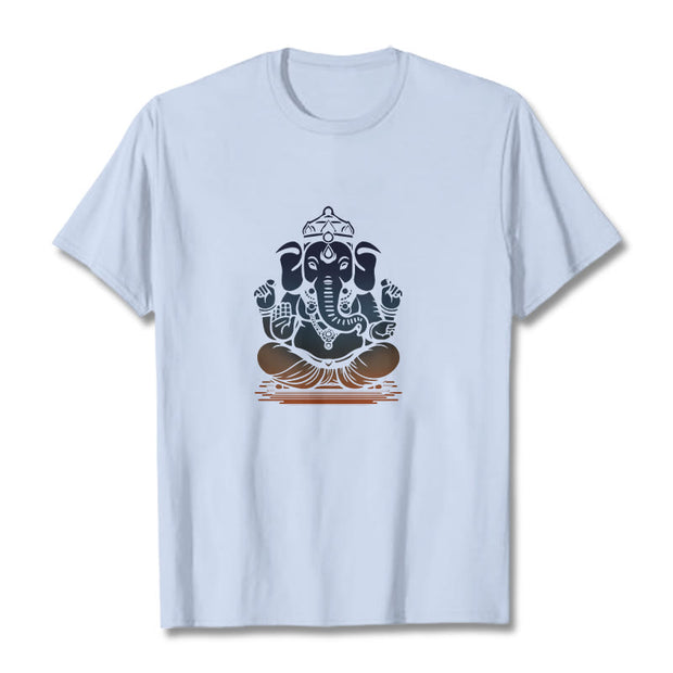 Buddha Stones Meditating Ganesh Elephant Pattern Tee T-shirt T-Shirts BS LightCyan 2XL