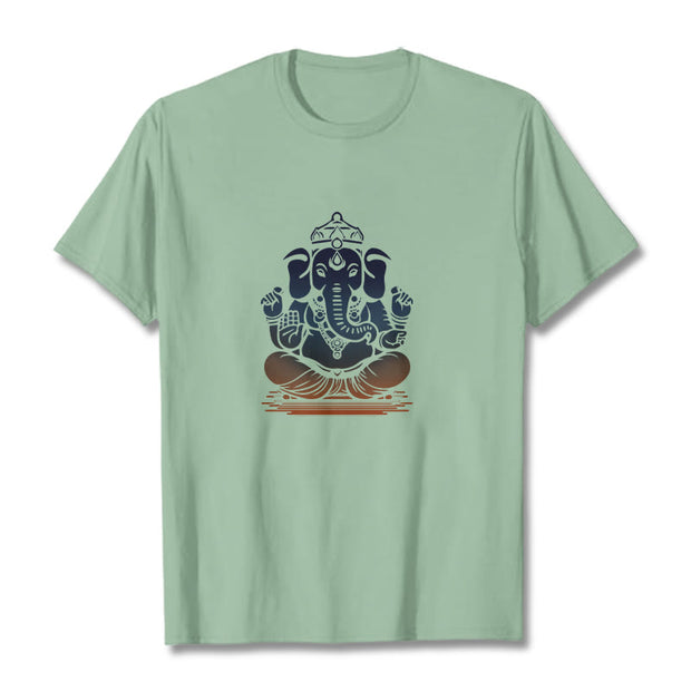 Buddha Stones Meditating Ganesh Elephant Pattern Tee T-shirt T-Shirts BS PaleGreen 2XL