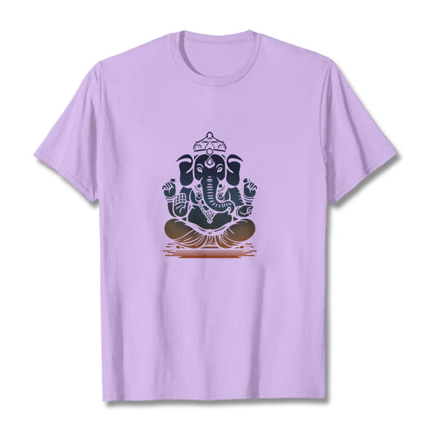 Buddha Stones Meditating Ganesh Elephant Pattern Tee T-shirt T-Shirts BS Plum 2XL