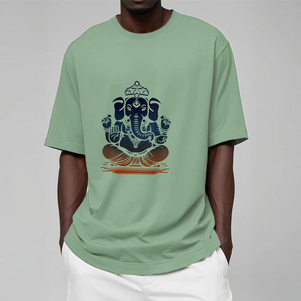 Buddha Stones Meditating Ganesh Elephant Pattern Tee T-shirt T-Shirts BS 15