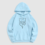 Buddha Stones Ganesh Elephant Sketch Pattern Fleece Lined Hoodie